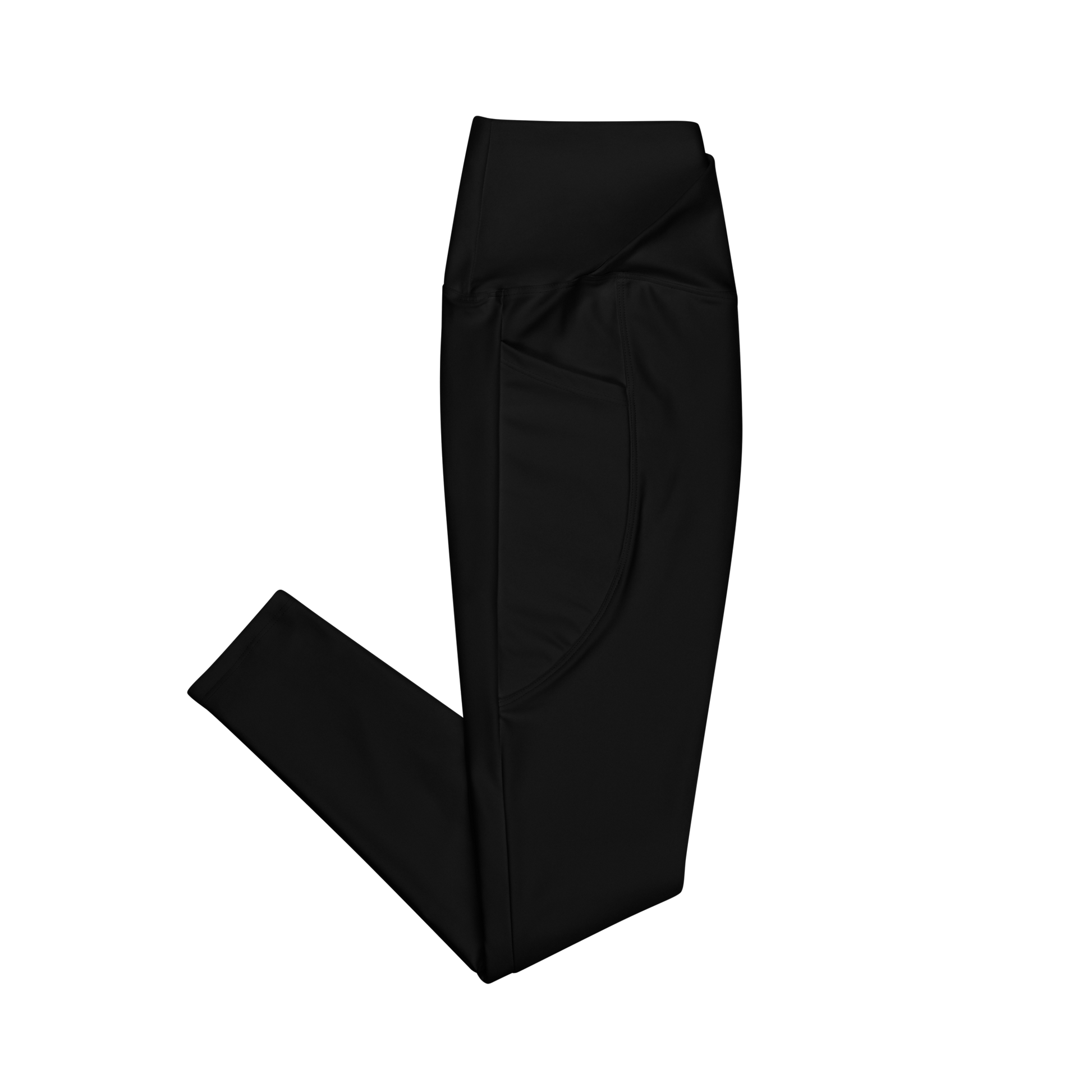 Flat side view of Women's Essential Crossover Leggings with Pockets in Black