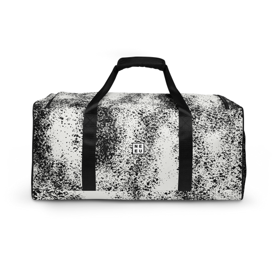 New City Adventure duffle bag in black and white speckle pattern front view