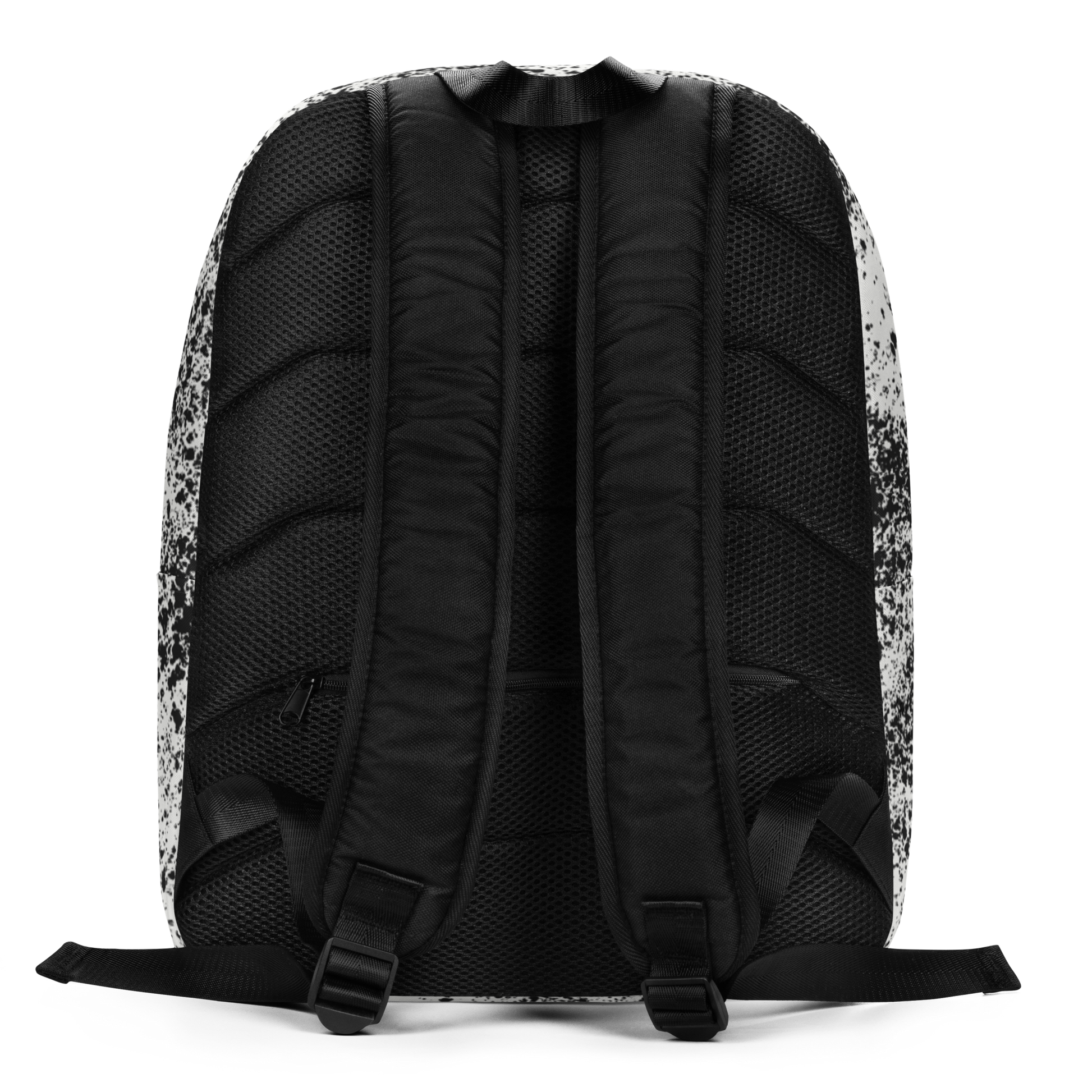 Neue City Adventure Backpack in black and white speckle pattern adjustable straps and secret zipper pocket