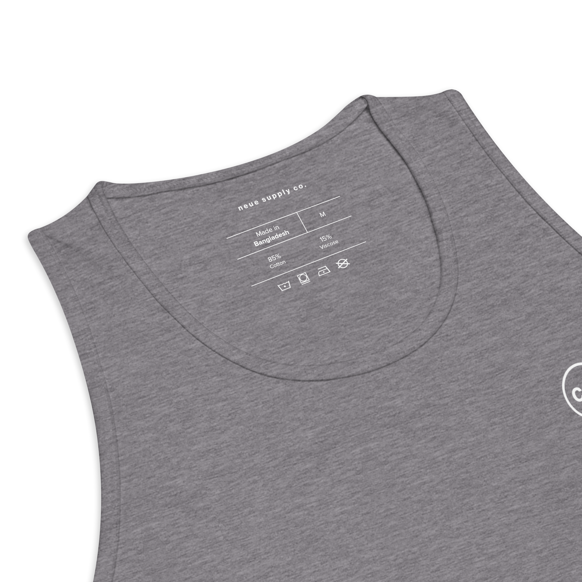 Neue Supply Co. Essential Workout Tank Top for Men in Athletic Heather Gray detail view