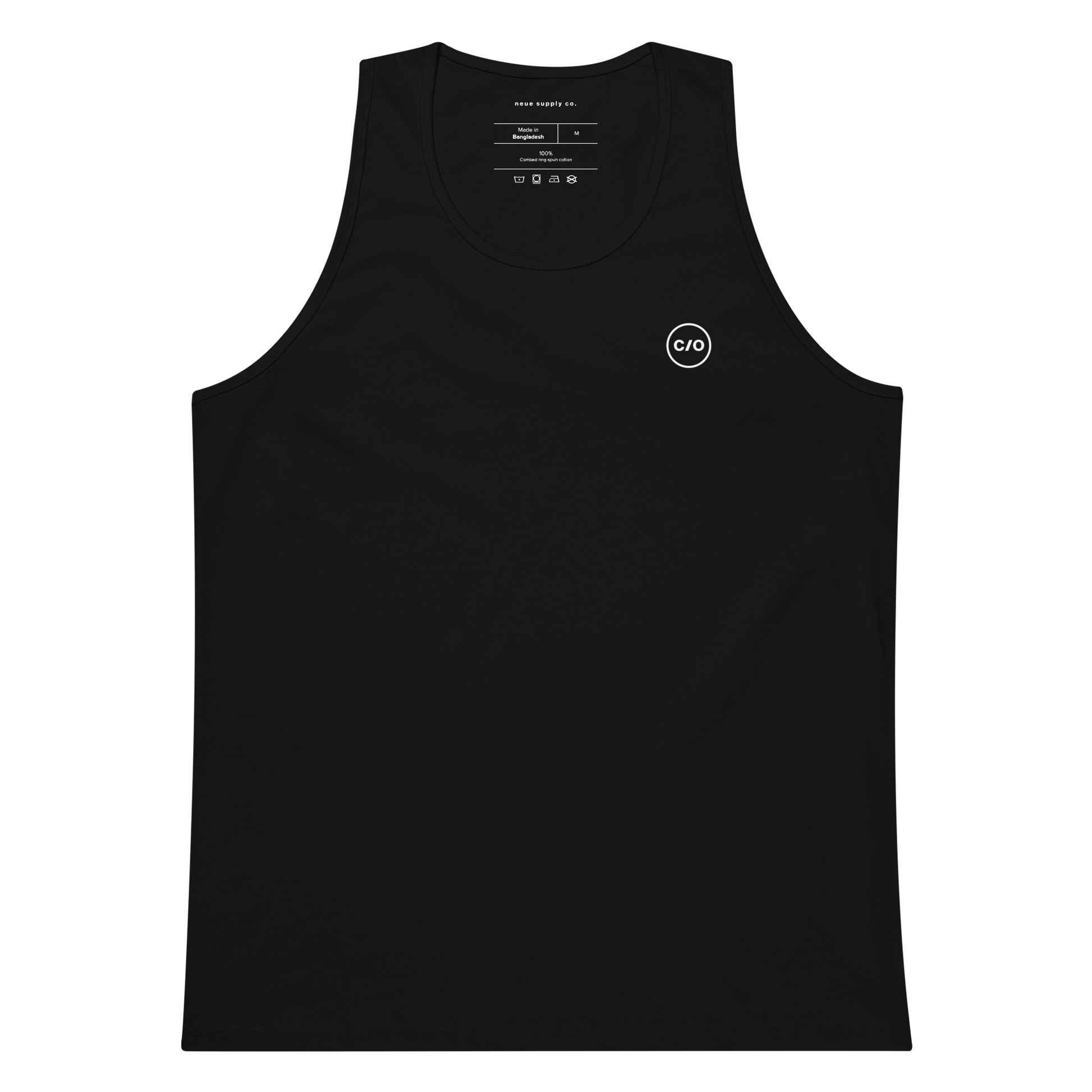 Neue Supply Co. Essential Workout Tank Top for Men in Black flat view