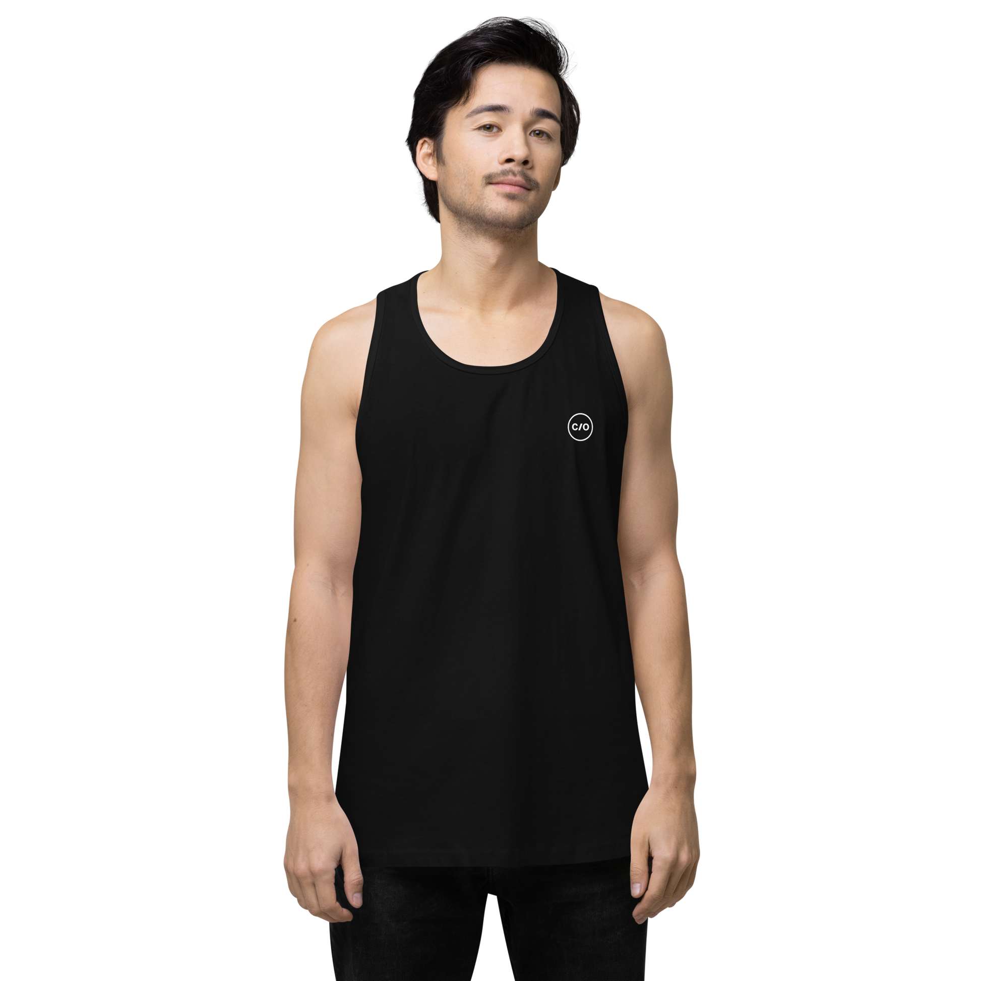 Man wearing Neue Supply Co. Essential Workout Tank Top for Men in Black