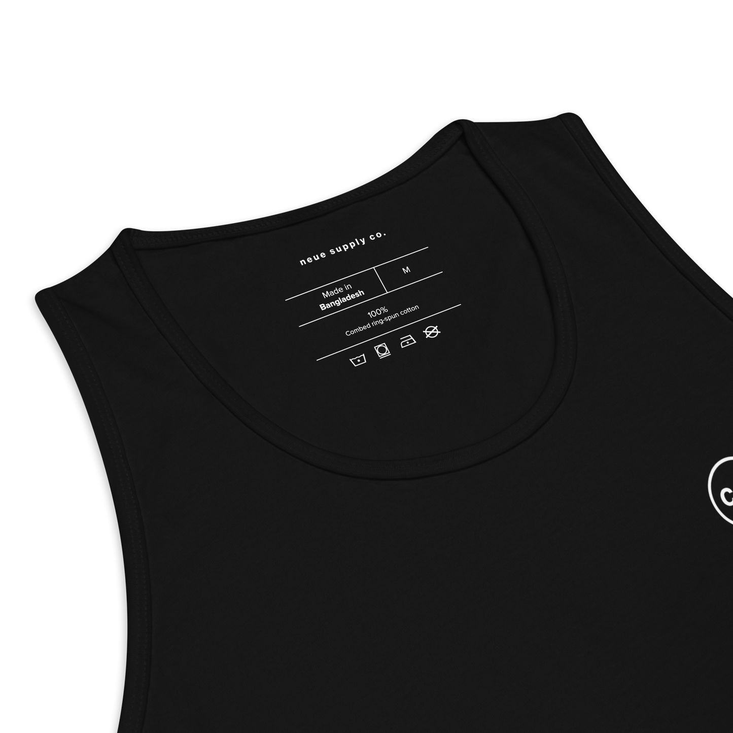 Neue Supply Co. Essential Workout Tank Top for Men in Black detail view