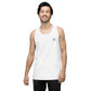 Man smiling and wearing Neue Supply Co. Essential Workout Tank Top for Men in White