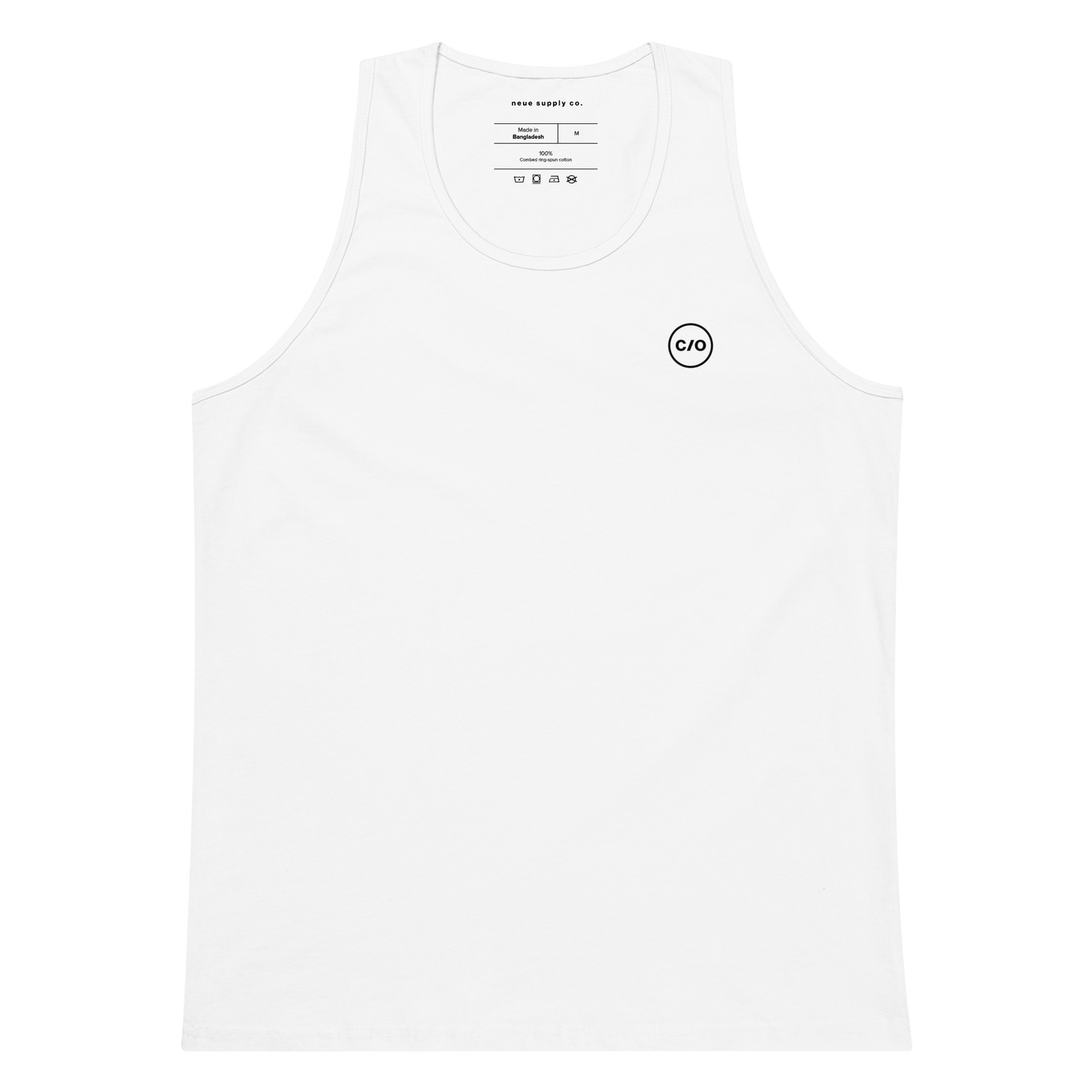 Neue Supply Co. Essential Workout Tank Top for Men in White flat view