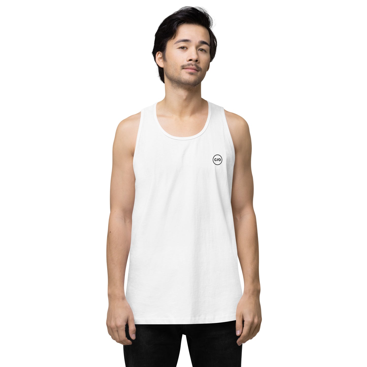 Man wearing Neue Supply Co. Essential Workout Tank Top for Men in White