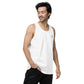 Man smiling and wearing Neue Supply Co. Essential Workout Tank Top for Men in White 3/4 view